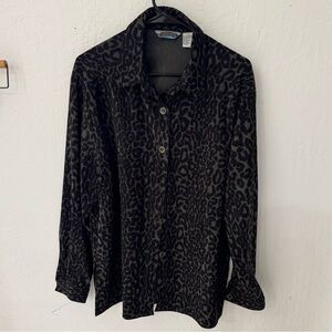 Vintage Shaver Lake Green Black Cheetah Long Sleeve Button Down Large